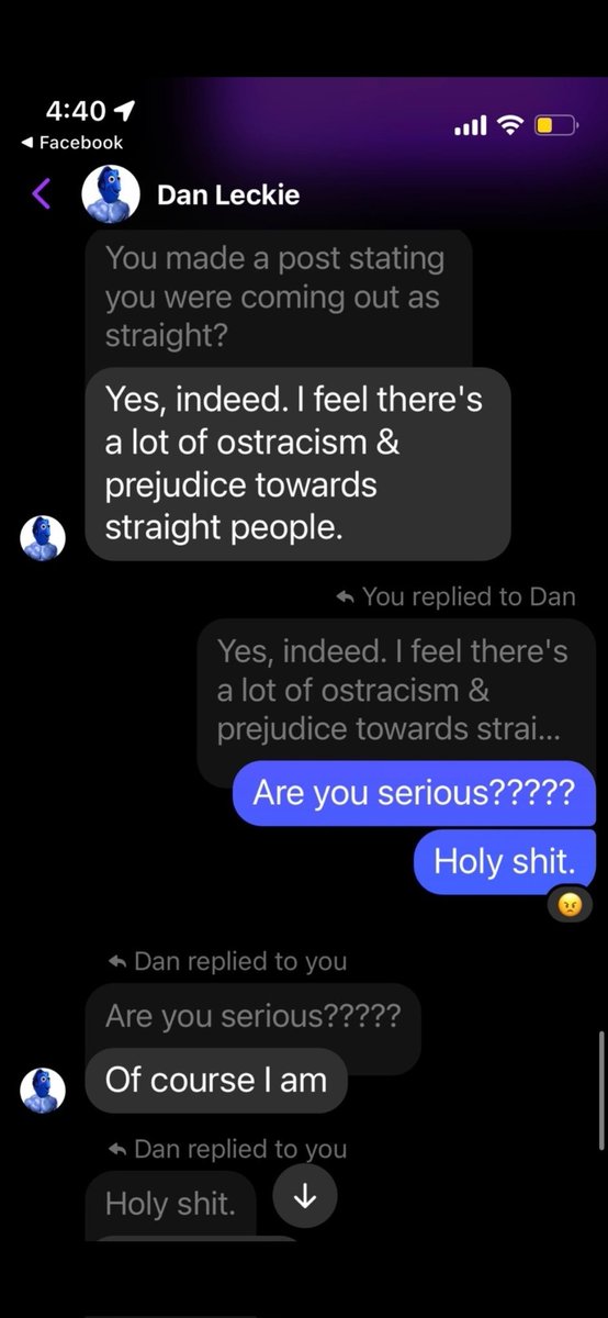 StillNotHere86's tweet photo. @woodmally1979 @jamierosscgy @TeltheTrekkie He does it on Facebook, too. Here he is announcing that he is "coming out as straight" and having a member of the community ask him about it. Note his response when he says, "I will no longer be bullied and ostracized by the likes of you for being straight." Disgusting liar!! 🤬 https://t.co/OUrZzGVDK3