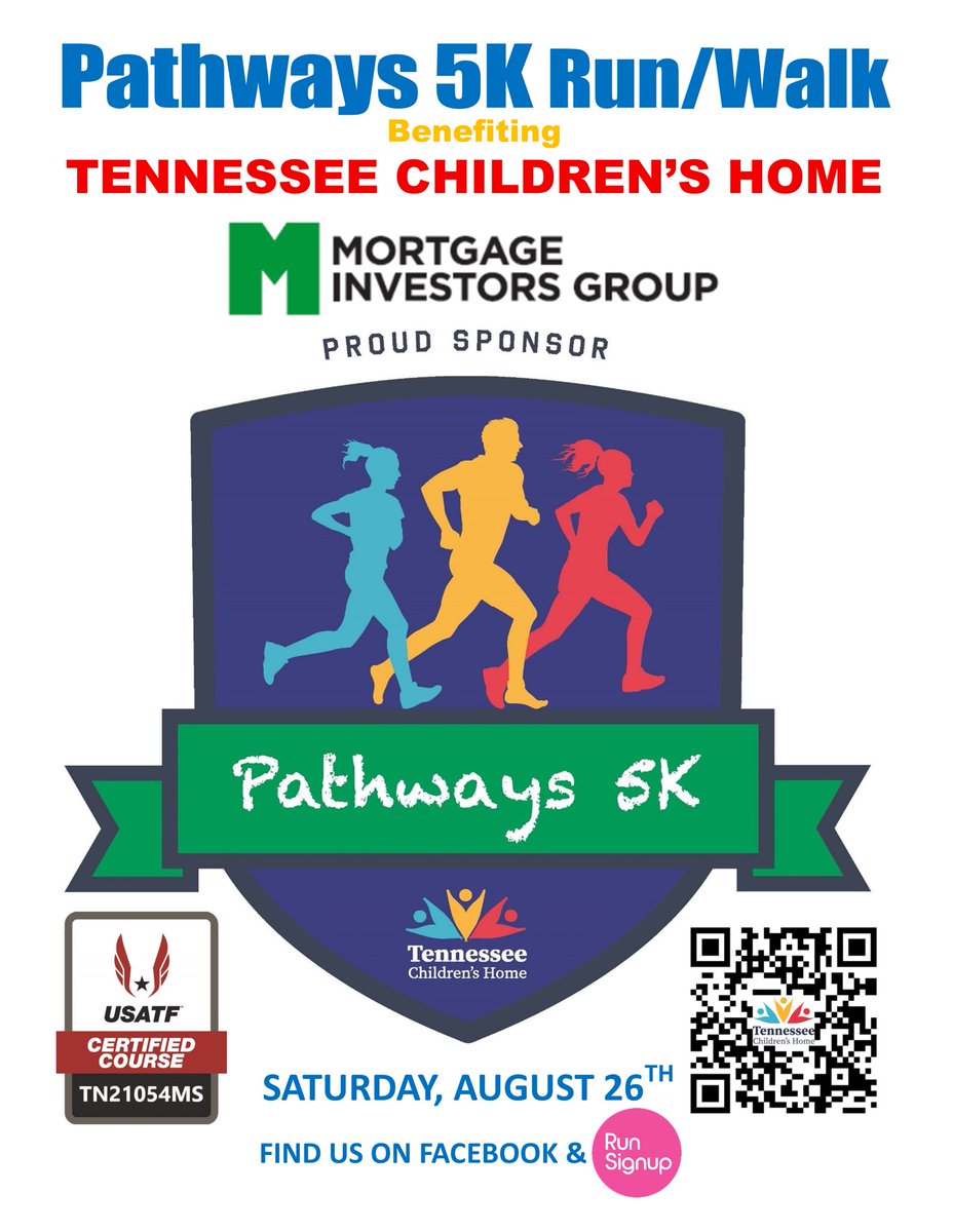 Pathways5k's tweet image. Excited to announce The 5th Annual Pathways 5K for Tennessee Children’s Home Saturday, August 26th on the Ten Mile Creek Greenway!  Register at runsignup.com/Pathways5K