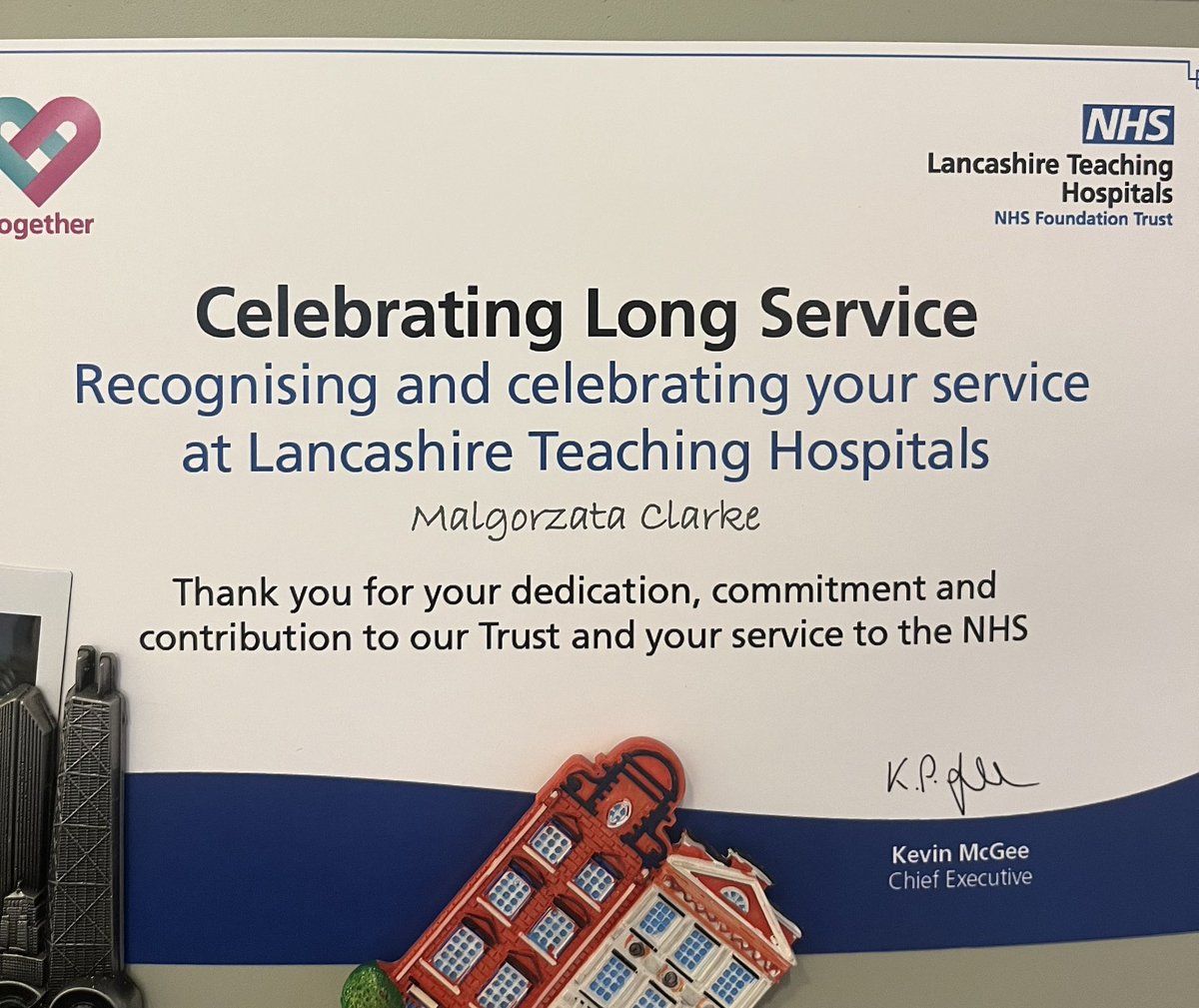 Today I have been awarded a Long Service certificate - 22 years in the trust! Wow…Starting in the A&amp;E reception at Chorley Hospital and now the Clinical Audit Manager. It has been a ride! 😊
