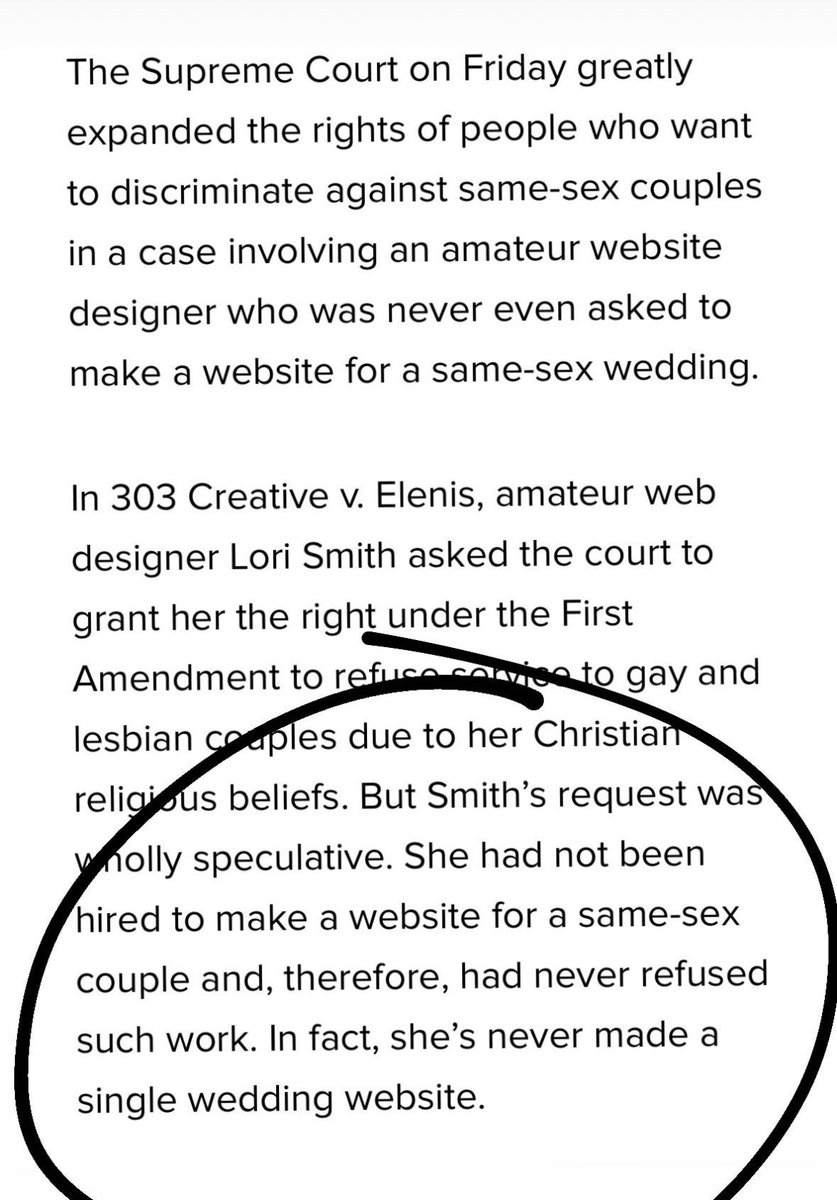 This is why I’m so angry about the latest SCOTUS decision. There was never a complaint. She never made one fucking wedding website.