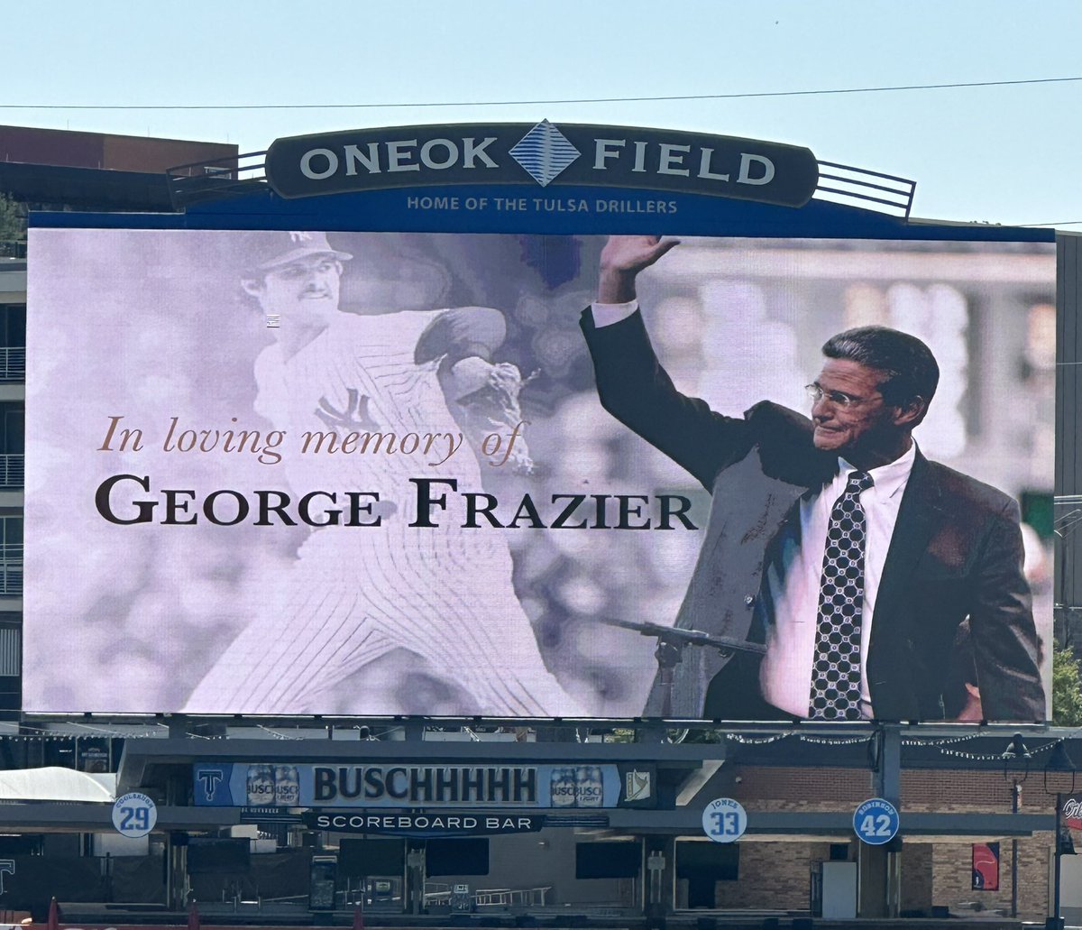 Last night, we hosted the Celebration of Life of Tulsa Baseball Legend &amp; Community Icon, George Frazier at ONEOK Field. 

George spent 10 years pitching in the Major Leagues and 15+ years as the color analyst for the Colorado Rockies.