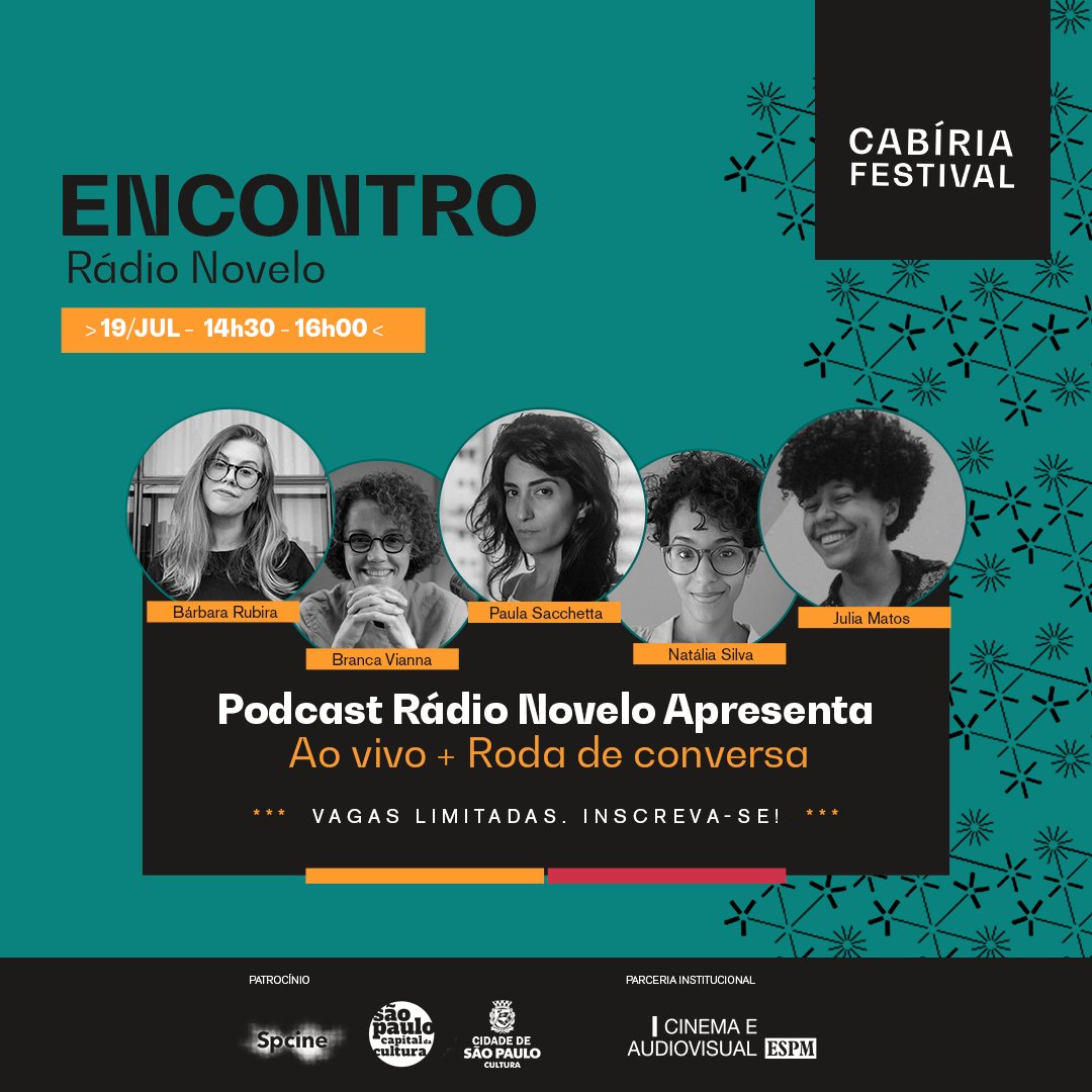 radionovelo's tweet photo. 🎧 Gosta dos nossos podcasts e estará em São Paulo no dia 19/07? Vem assistir um ep. ao vivo do Rádio Novelo Apresenta no @cabiriafest, com @brancavianna, @_nataliabsilva e @brubira, e som da @juliawav! Depois, elas conversam com a Paula Sacchetta, de “Nenê da Brasilândia”. https://t.co/8prMV9qWib