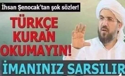 KUR'AN'I ANLAMA TEHLİKESİ(!)

İhsan Şenocak kesinlikle haklı ve çok doğru demiş! O "din" öyle!..
Türkçe veya anladığınız herhangi bir dilde Kur'an okursanız Şenocak ve onun gibilierin dinine olan "imanınız" gerçekten gider.

Sadece gitmekle de kalmaz:
Taliban/Şenocak imanından