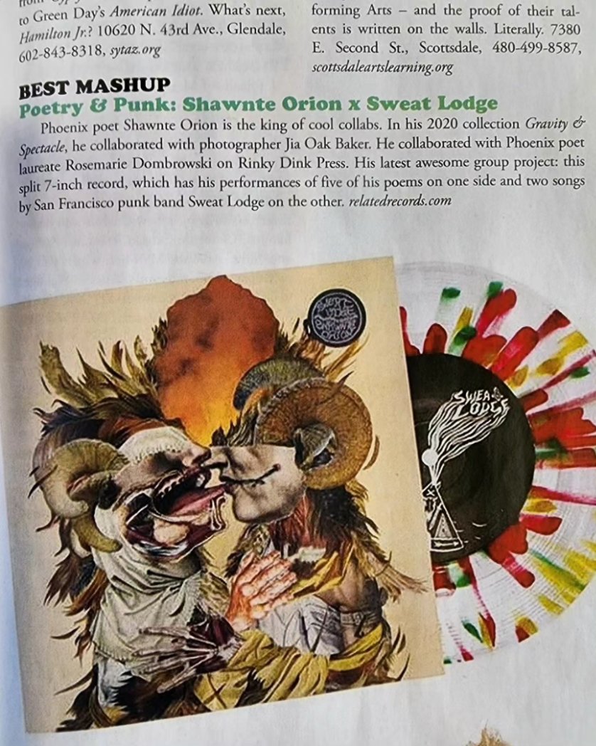 Shawnte Orion (@shawnteorion) on Twitter photo Excited to see our 7inch record get a great shout out in the new Best Of issue of <a href="/phoenixmagazine/">PHOENIX magazine</a> 🌵💚
#poetrytwitter #vinylrecords #Phoenix Excited to see our 7inch record get a great shout out in the new Best Of issue of <a href="/phoenixmagazine/">PHOENIX magazine</a> 🌵💚
#poetrytwitter #vinylrecords #Phoenix