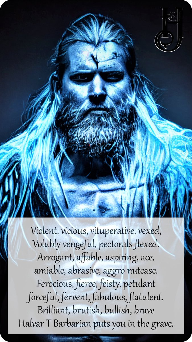 HalvarandC's tweet photo. Loquacious (modest) legend.

#barbarianwisdom
#poetrytwitter 
#RPG 
#authorcommunity https://t.co/rfSVBQnaY0