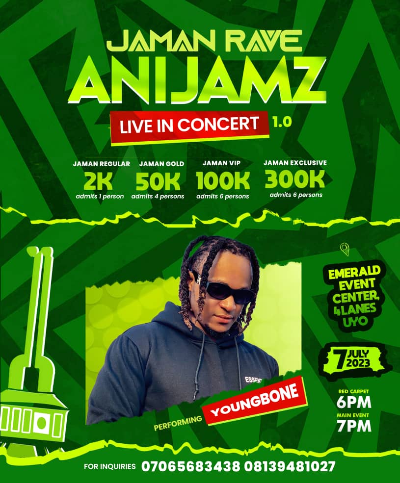 iamfatherA's tweet photo. Hip-Hop is coming with Yungbone, DJ Santo and Killerbwoy for #JamanRave on July 7. @AniJamz live In Concert 1.0

For Ticket Reservation Call : +234815114920

#ALIC #AniJamzLiveInConcert https://t.co/KpWaPUImY0