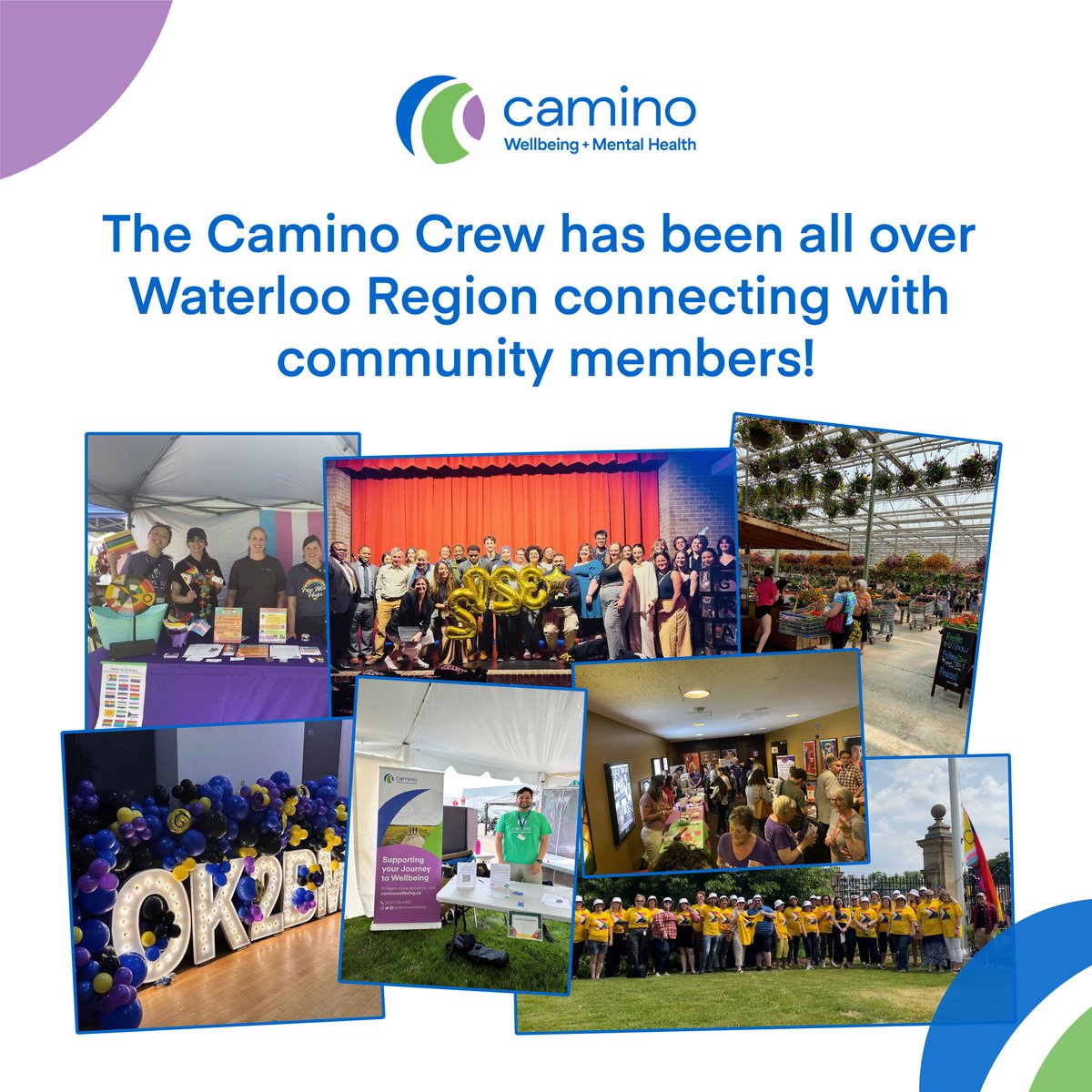 [Follow <a href="/CaminoWellbeing/">Camino Wellbeing + Mental Health</a> for more. This account will be inactive soon.]

The Camino Crew has been all over Waterloo Region connecting with community members! Check out these snaps from some of what we’ve been up to this month.

#CaminoInTheCommunity