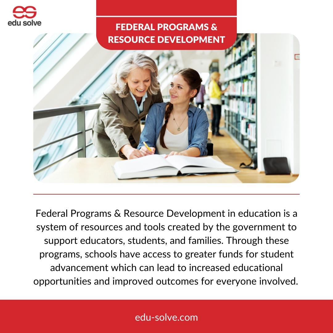 With our expertise, schools can access greater funds for student advancement, leading to improved outcomes for everyone involved. Visit edu-solve.com today to learn more. 📚💡 

#education #federalprograms #resourcedevelopment #studentadvancement #edu-solve