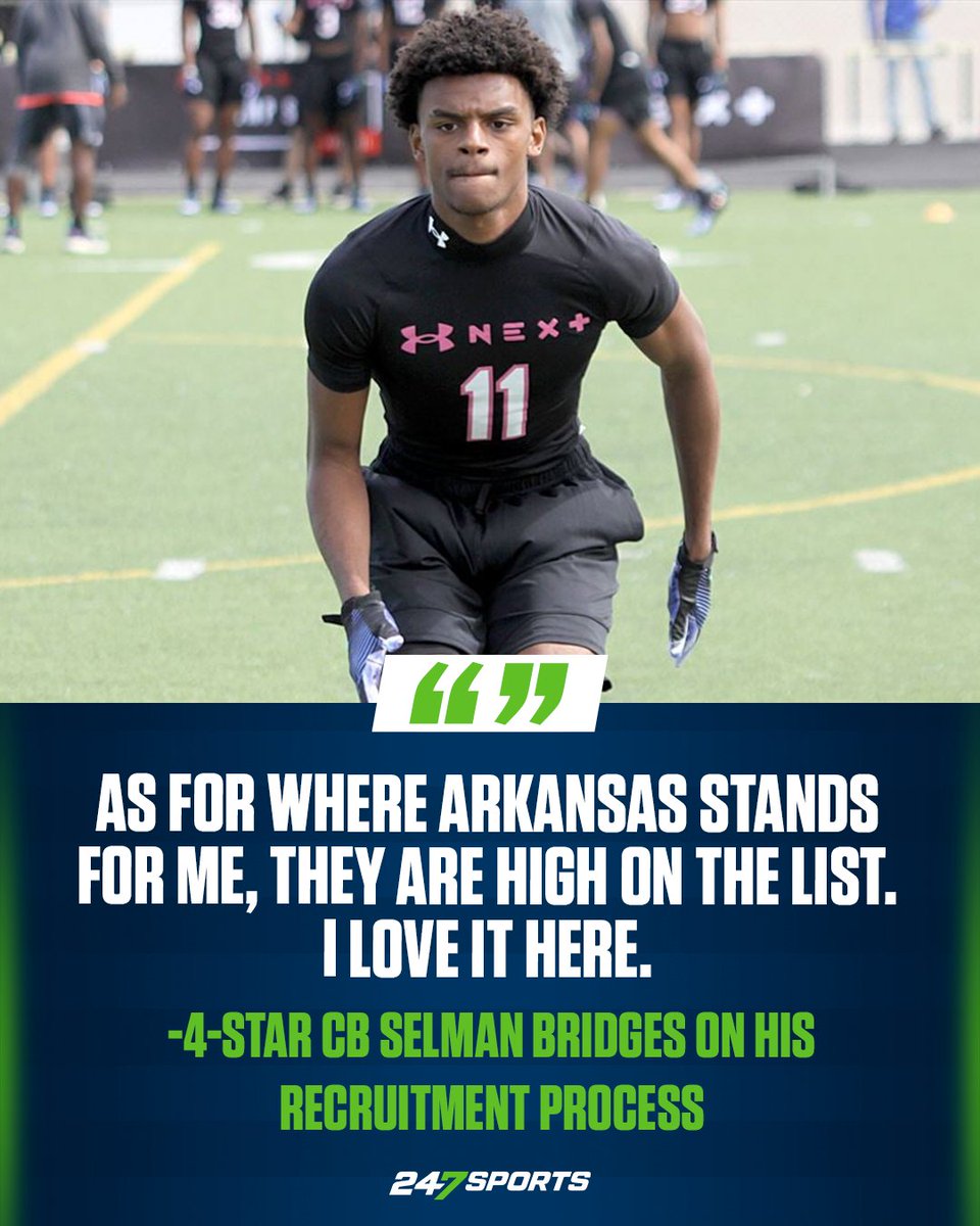 247Sports (@247sports) on Twitter photo Selman Bridges, the No. 6 CB in the Class of 2024, has concluded his Summer visits and Arkansas appears to be a front runner 🏈 <a href="/ArkansasOn247/">Arkansas on 247Sports</a>
MORE: 247sports.com/article/selman… Selman Bridges, the No. 6 CB in the Class of 2024, has concluded his Summer visits and Arkansas appears to be a front runner 🏈 <a href="/ArkansasOn247/">Arkansas on 247Sports</a>
MORE: 247sports.com/article/selman…