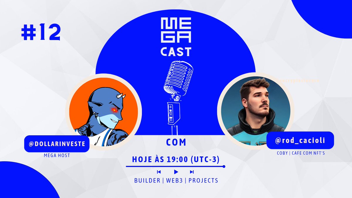megadaobr's tweet photo. 🎙️| Quais os caminhos to cook na web 3?

Hoje nosso MEGAcast hosteado pelo CM @dollarinveste é com @rodcacioli um dos founder da coby e também host do @CafecomNFTs.

Já deixa agendado o horário das 19H (UTC-3).

#criptobr #web3br #nftbr https://t.co/3NjCRIeS0q