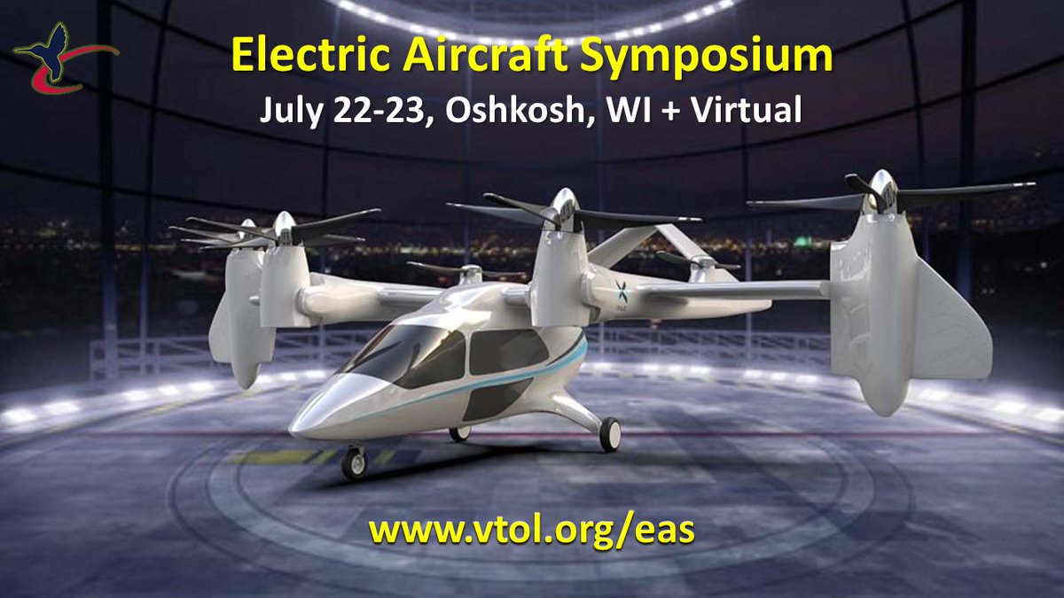 ElectricVTOL's tweet photo. Heading to EAA's #AirVenture in Oshkosh?

Come early (or virtually) to 17th annual Electric Aircraft Symposium Saturday and Sunday, July 22-23. The final agenda has been posted! Check out our all-star lineup of leaders in #eCTOL, #eSTOL &amp; #eVTOL: https://t.co/WkCg3RqYJQ
#h2flight https://t.co/1dK4uM6ZN2
