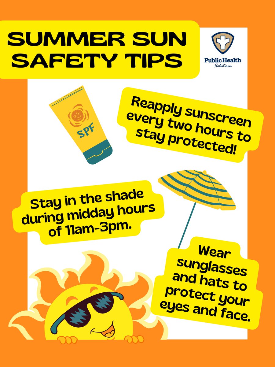 PHSHealthDept's tweet photo. As you enjoy the summer sun, remember to protect your skin from harmful UV rays.
Take the Sun Safety IQ Quiz to find out if you're sun-safe every day!  https://t.co/wZZES0JNzW 
#UVSafetyMonth #SunSafety https://t.co/qL5fG2ra8S