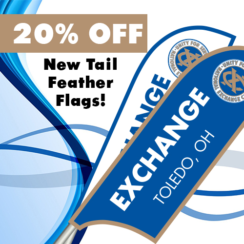 20% off Select New Items in JULY, including these NEW Tail Feather Flags! buyexchange.org/flagsandbanner…