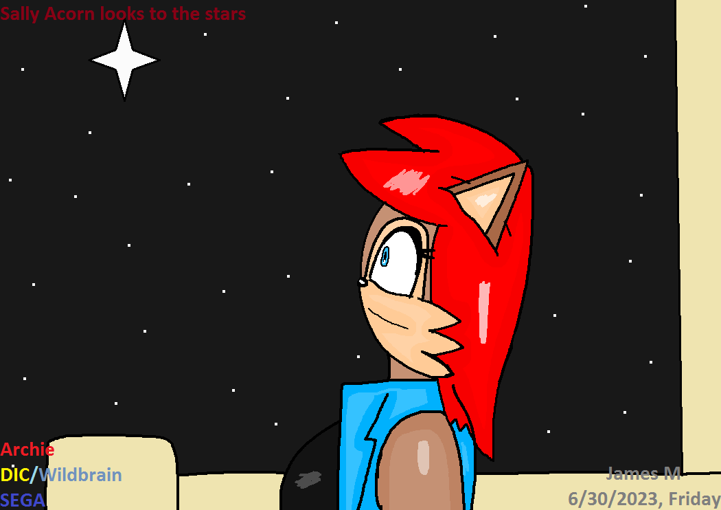 jamesm2022's tweet photo. FOR #Rally4Sally, Sally looks upon a star in the night sky, hoping for a future in the Sonic world. And meanwhile, Snively steps in to offer his support to the cause for... reasons.
#Sonic4Ever #SaveSally #SaveTheFreedomFighters #SaveSnively #MakeSallyCanon https://t.co/OP3zXkiUX5