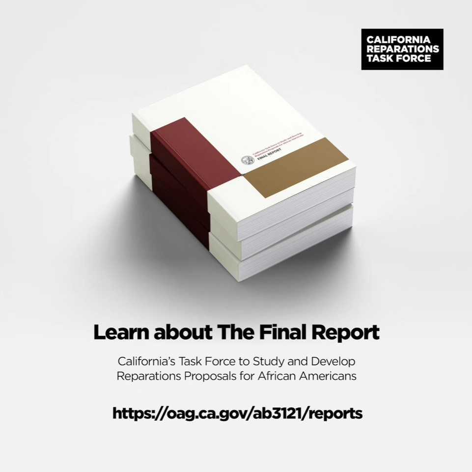 cjecofficial's tweet photo. The California Reparations Task Force has delivered its Final Report. READ IT!! Click the link in our bio @cjecofficial or visit https://t.co/pkMe17BECn! #CaliforniaReparationsTaskForce #Reparations #California https://t.co/hreH777Qxh