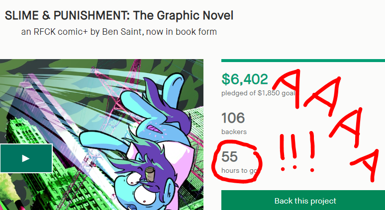 ItsAllSoUgly's tweet photo. It is the FINAL WEEKEND of the Slime &amp; Punishment Kickstarter! The campaign ends on sunday! And it is 96% of the way toward its stretch goal! Nervewracking!! https://t.co/2tzopk9bT0