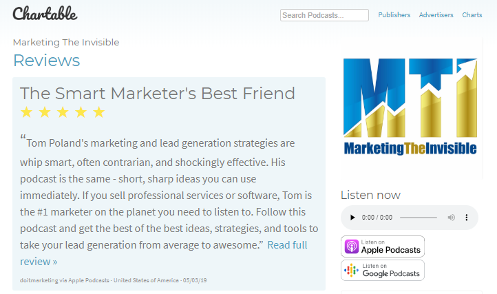 The Smart Marketer's Best Friend!
⭐⭐⭐⭐⭐

Thank you for your heartwarming support for Leadsology's Marketing The Invisible

Catch the MTI via Apple Podcast: lnkd.in/fg6Dhw3

Or visit lnkd.in/fu5Kjud