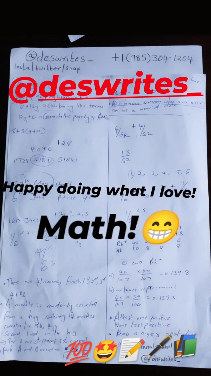 deswrites_'s tweet photo. Do you have a problem with #math, #algebra, #calculus, #statistics?
Hmu @deswrites_  on Twitter, insta and snap.
+1(985)304-1204 https://t.co/bQakq0r6CV