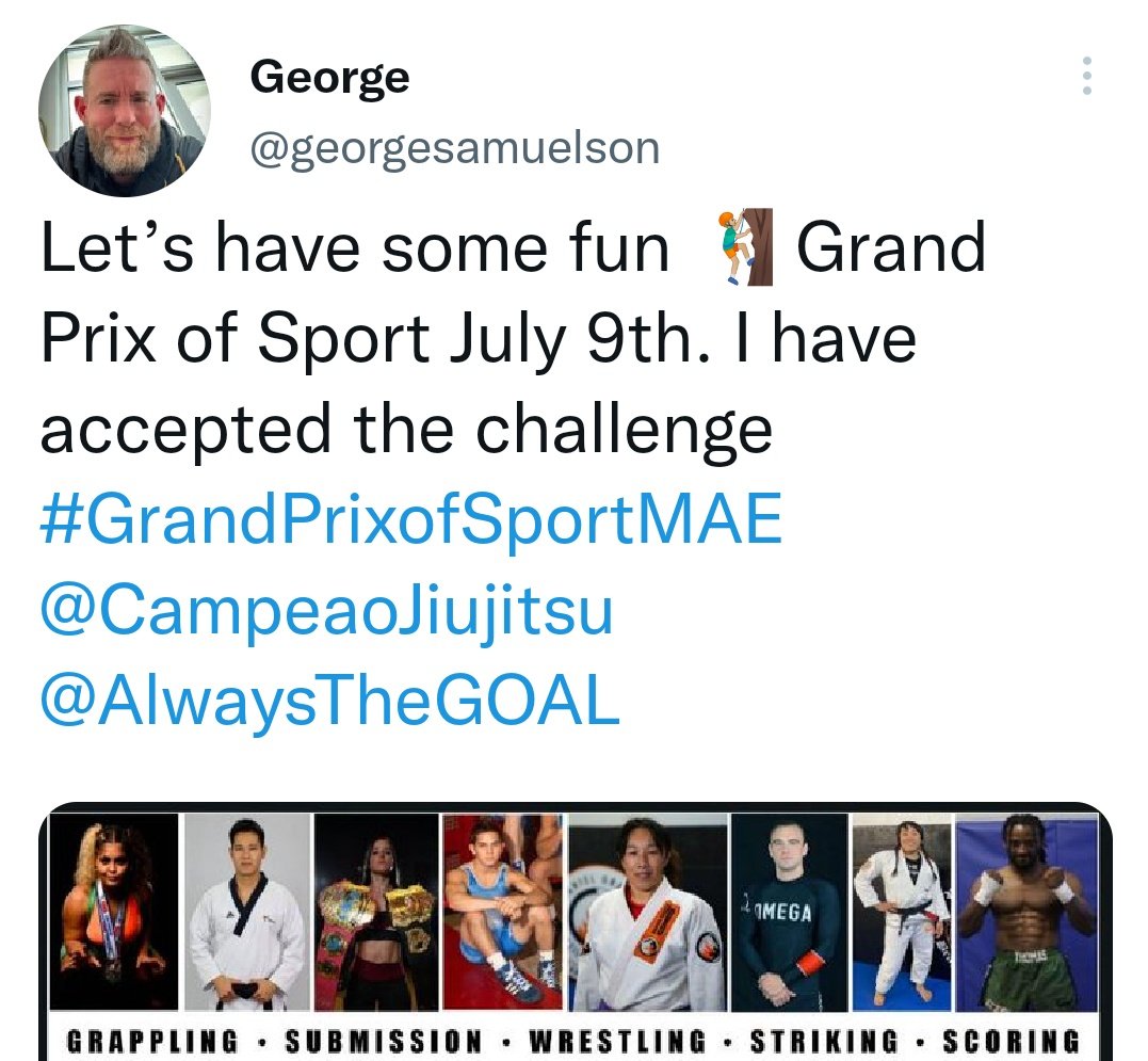 OneWorldWarrior's tweet photo. 🏆Grand Prix Scoring Rules
💥• // OUTSCORE or FINISH // •
🇺🇲 @georgesamuelson has entered #GrandPrixofSportMAE
📅July 9 2023
🕖3:00PM
🎟️Tickets at the door. FCFS
📍1616 N Orange Ave, Orlando FL
@CampeaoJiujitsu @AlwaysTheGOAL
#GPscoring #世界の戦士 https://t.co/EA8HJp9voM
