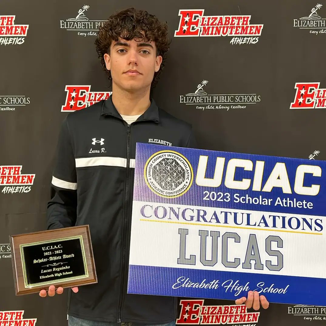 RReguinho's tweet photo. Congratulations to Lucas Reguinho on his amazing academic and athletic year resulting in him being named the 2023 Union County Male Scholar Athlete of the Year for Elizabeth. @UCCONFERENCENJ @CoachaHolman @ElizabethAthle1 https://t.co/YTW6QDlh1B