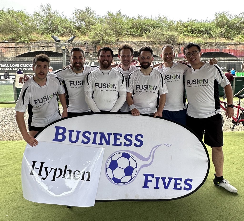 BusinessFives's tweet image. A big welcome to @fusionconsultuk 
who are back for our #London event today playing in support of @CampSimchaUK ⚽️