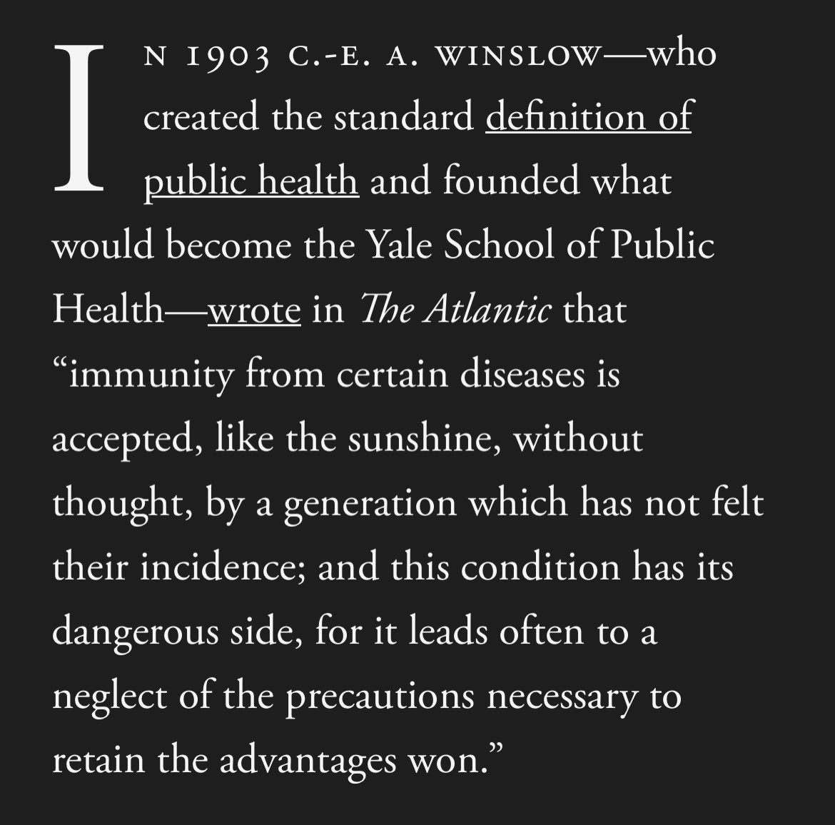 I want to dedicate this to my friend @meganranney, the incoming Dean at @YaleSPH. Like C.-E.A. Winslow who preceded her in that role (a century ago!), I can think of no one more committed to advancing public health and continuing that incredible legacy. 🙏