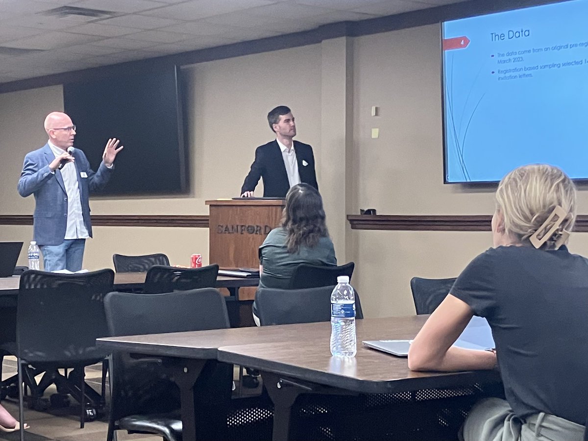 SDPolling's tweet photo. The SDSU Poll was invited to speak at the Eastern South Dakota Research Symposium, hosted by the Sanford School of Medicine of the University of South Dakota. We presented findings from our survey experiment on federal versus state messaging on MMR vaccine mandates. https://t.co/gkL6o5l0ph