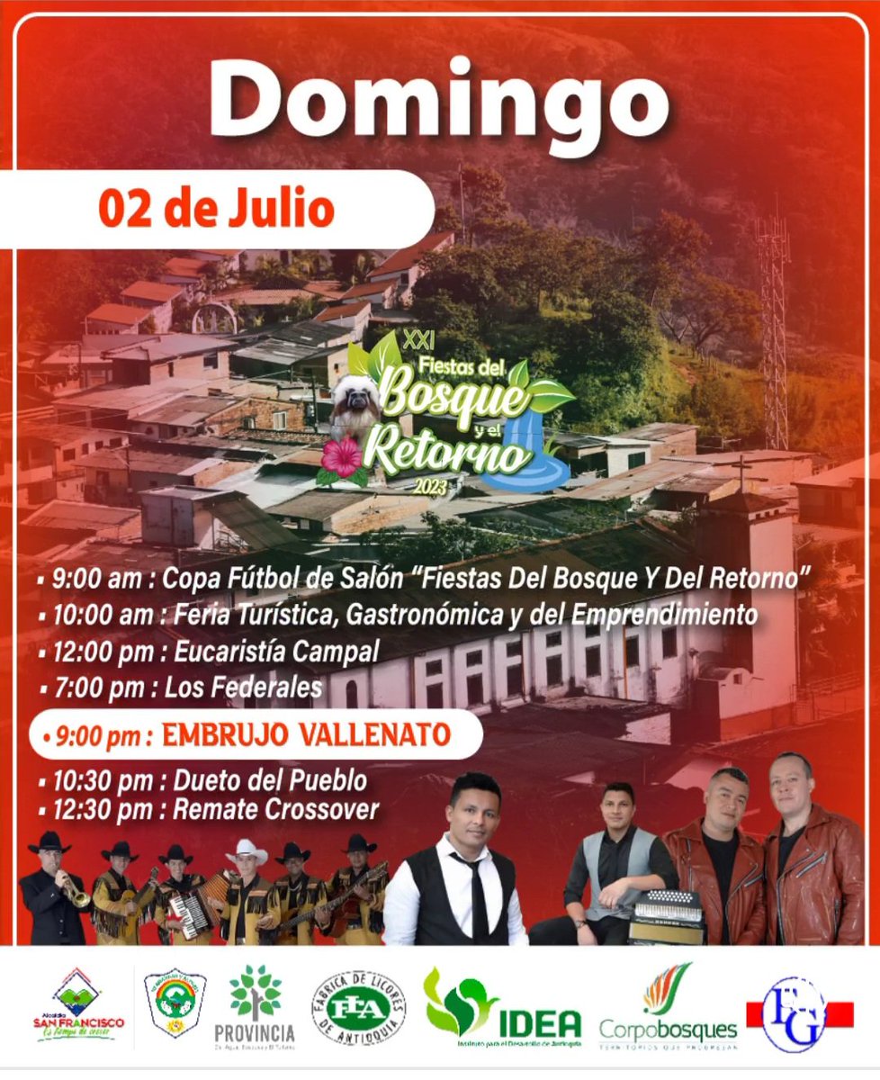 acuariotv's tweet photo. Si no tiene plan para este fin de semana les presentamos la programación de las XXI #FiestasDelBosqueYElRetorno en el municipio de San Francisco, un motivo para el reencuentro, el emprendimiento y el turismo.

#OrienteAntioqueño https://t.co/aUCF8qhpqo