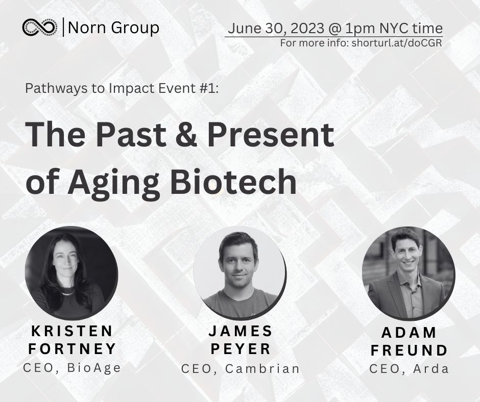 BioAge (@bioagelabs) on Twitter photo Today at Norn Group’s inaugural “Pathways to Impact” event, BioAge CEO <a href="/kpfortney/">Kristen Fortney</a> joined forces with fellow longevity leaders <a href="/JamesPeyer/">James Peyer</a> (<a href="/CambrianBio/">Cambrian</a>) & <a href="/Adam_M_Freund/">Adam Freund</a> (<a href="/Arda_Tx/">Arda Therapeutics</a>) to share perspectives on how aging biology has evolved, where we are today—and where we’re heading. Today at Norn Group’s inaugural “Pathways to Impact” event, BioAge CEO <a href="/kpfortney/">Kristen Fortney</a> joined forces with fellow longevity leaders <a href="/JamesPeyer/">James Peyer</a> (<a href="/CambrianBio/">Cambrian</a>) & <a href="/Adam_M_Freund/">Adam Freund</a> (<a href="/Arda_Tx/">Arda Therapeutics</a>) to share perspectives on how aging biology has evolved, where we are today—and where we’re heading.