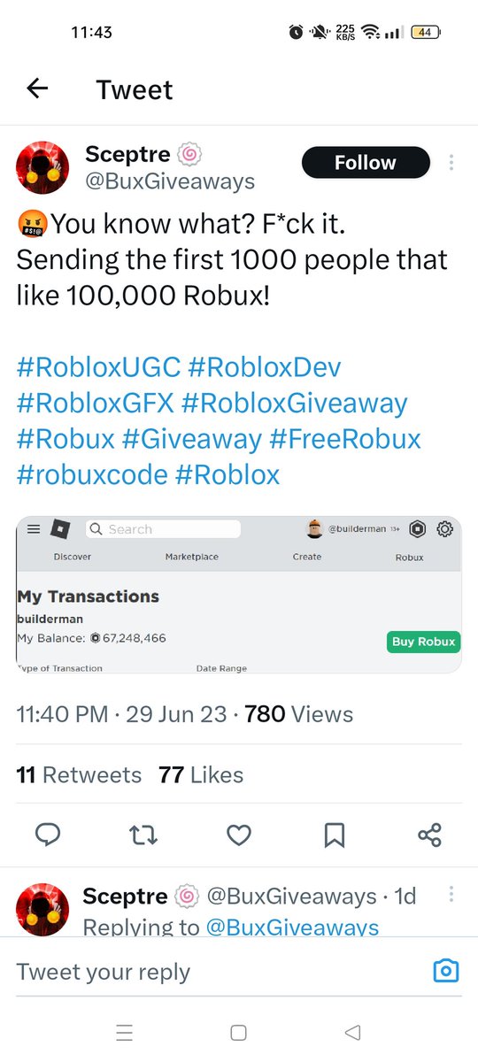 @Roblox please spread awareness of this guy called @BuxGiveaways