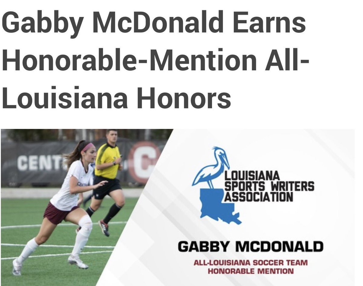Centenary College WSOC (@centenarywsoc) on Twitter photo Congratulations to Sr. Forward, Gabby McDonald for earning Honorable Mention All- Louisiana Honors this past season!! <a href="/gabbymcd7/">Gabby Mcdonald</a> Congratulations to Sr. Forward, Gabby McDonald for earning Honorable Mention All- Louisiana Honors this past season!! <a href="/gabbymcd7/">Gabby Mcdonald</a>