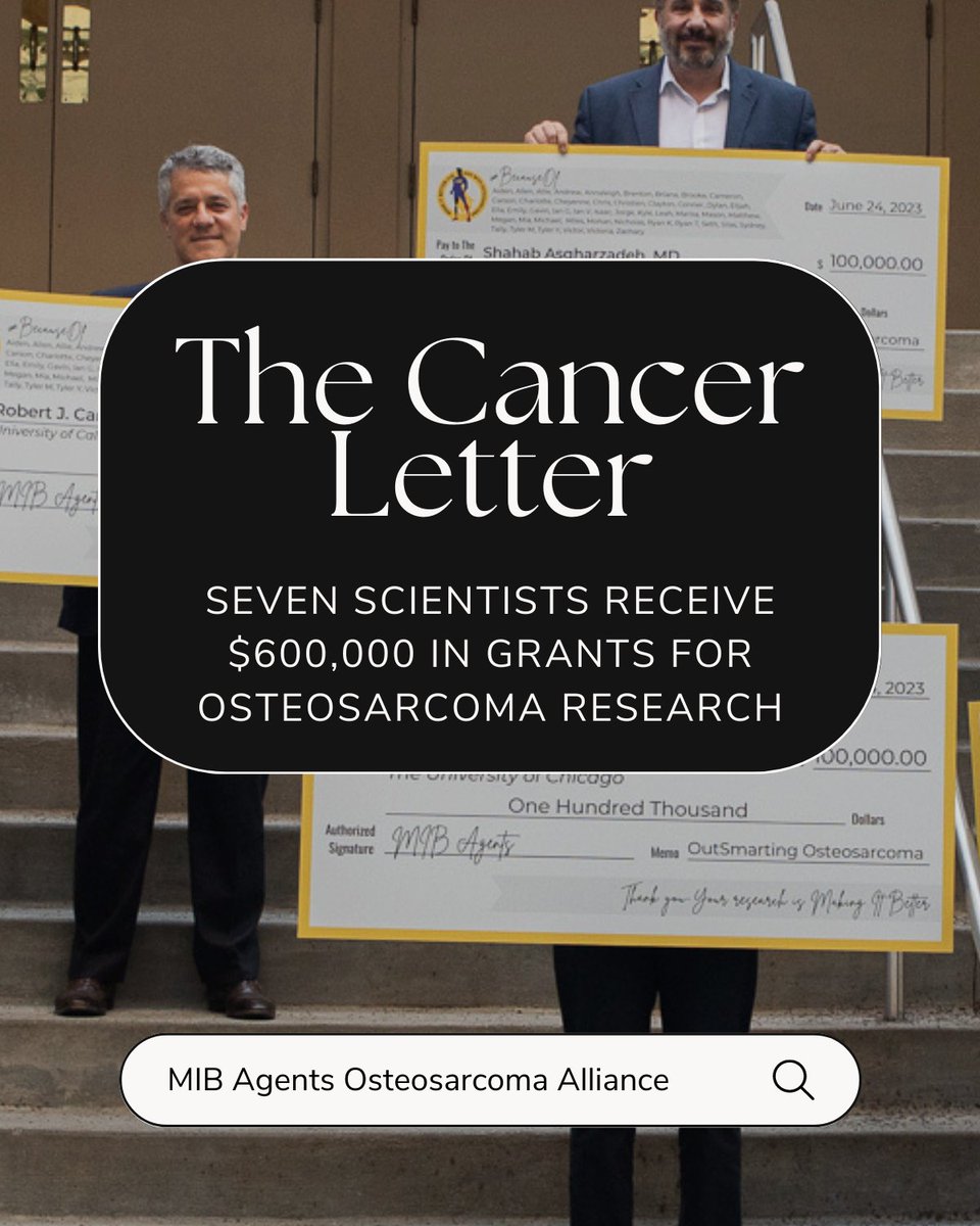 We had the lovely opportunity to share our OutSmarting Osteosarcoma Grants with The Cancer Letter.

Read here: cancerletter.com/in-brief/20230…

#MIBAgents #MakeItBetter #osteosarcoma #grant #nonprofit #TheCancerLetter