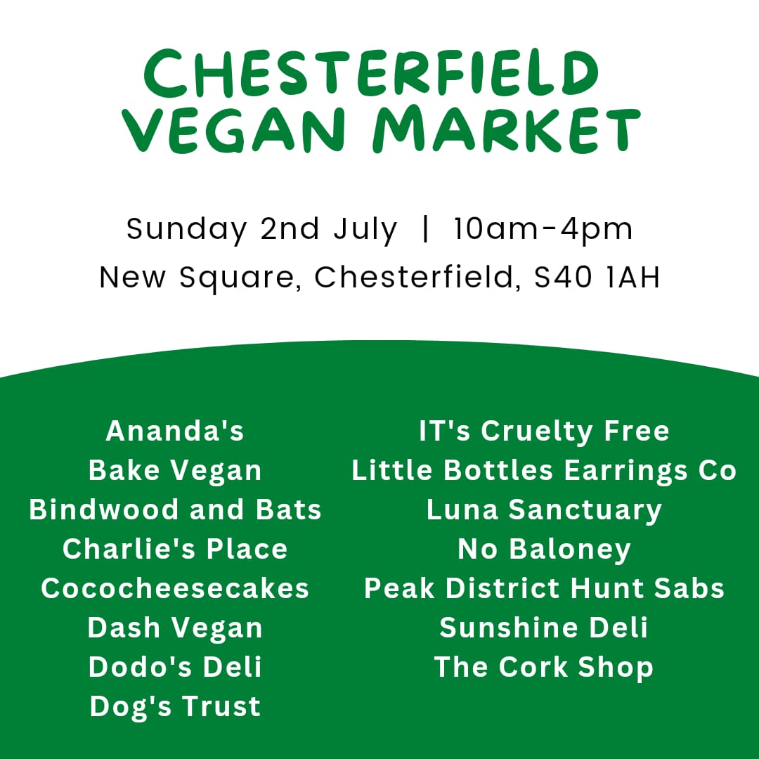 This Sunday at Chesterfield Vegan Market. Join us for all of these wonderful traders 💚 #lovechesterfield #veganmarket #chesterfield