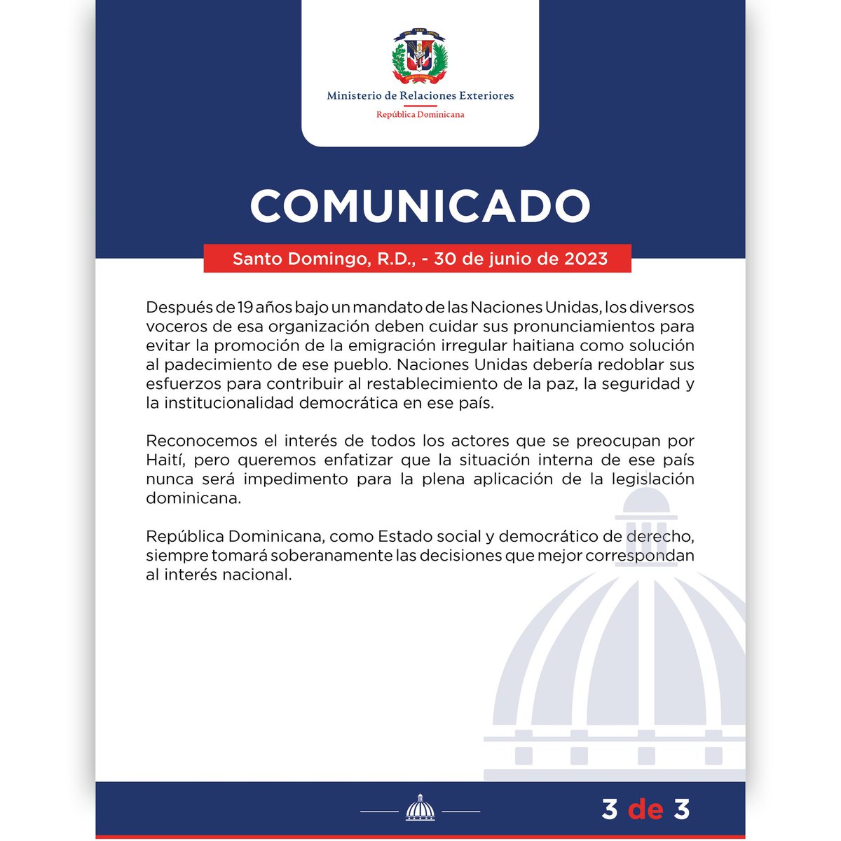 MIREXRD's tweet photo. Compartimos el comunicado en respuesta al Sr. William O’Neill sobre la repatriación de inmigrantes haitianos irregulares. 

🌐 Más información 🔗 https://t.co/RzehjFPMkS

#MIREXRD https://t.co/L8USfsL4oa