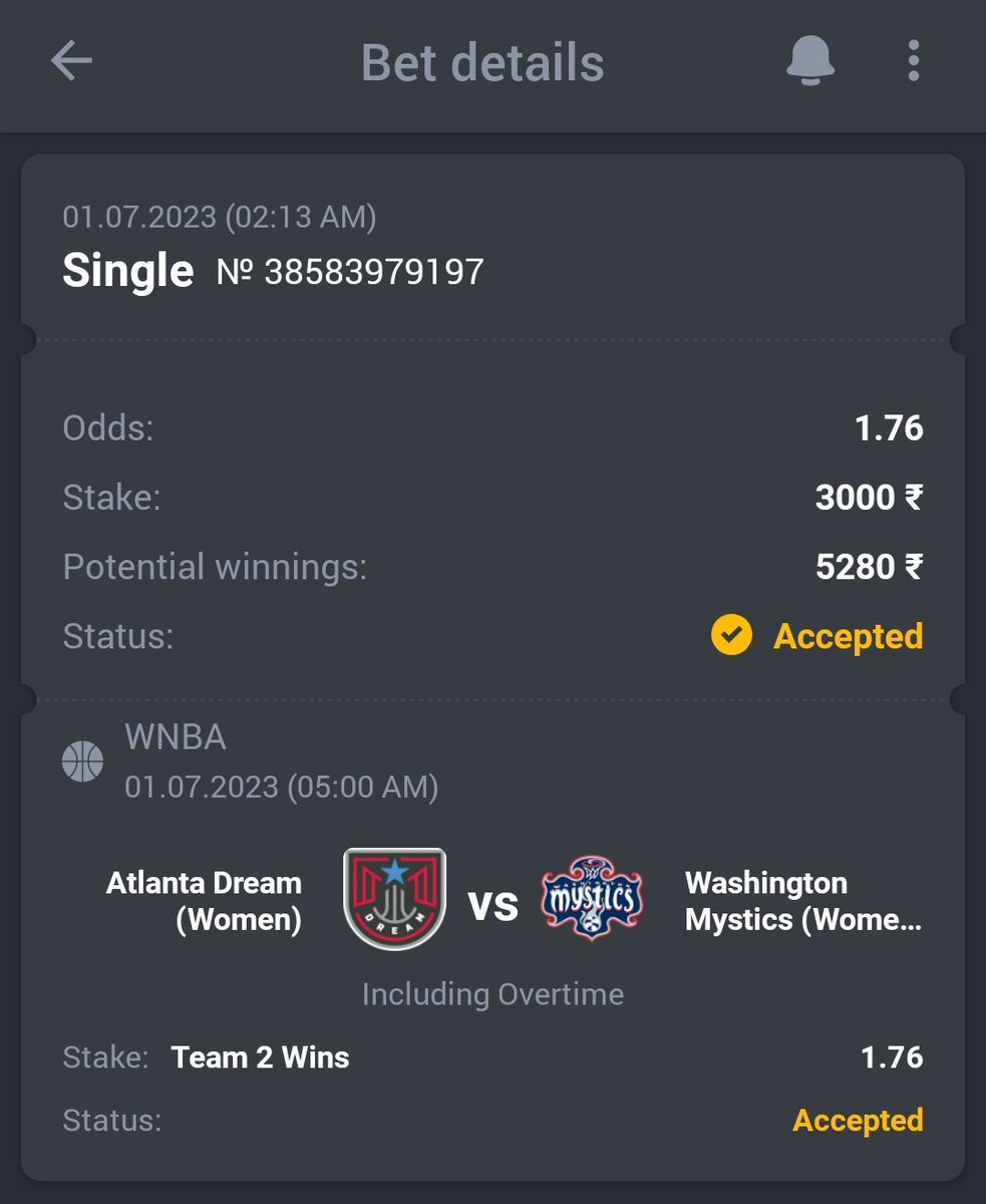 A3RBET's tweet photo. Basketball - WNBA
๐ Washington Mystics ML
๐ 1.76
๐ต 5 Units
#GamblingTwitter #SportsBetting #TeamParieur #SportsBet #Betting #FreePicks #A3RBET #SportsBettor
#WNBA #WNBATwitter #WNBAPicks #WNBAGameDay #MoreThanGame
Like + RT https://t.co/JA6fkNCkGk