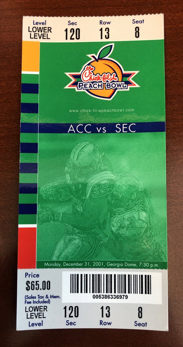 UNC vs Auburn

2001 Peach Bowl

$65 for lower level seats in the Georgia dome 

#inflation #goheels