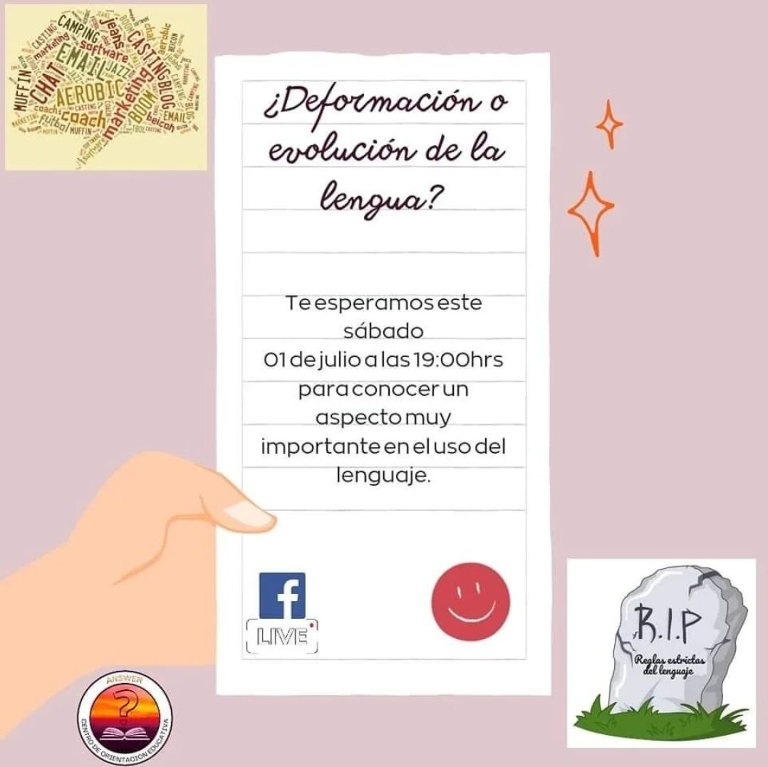 Acompañanos en nuestro próximo live, las chicas de Answergrafia nos contarán un poco sobre este fenómeno lingüístico.

#Answergrafía #Live #Lengua #BeTheSeed