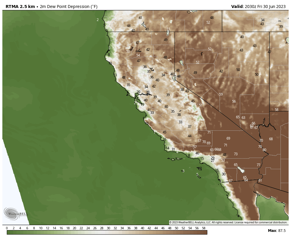 805Weather's tweet photo. Still heating up out there as we approach the 2 O'Clock hour... Some nearly 70ºF dew points exist as well in the Sacramento Valley with widespread +60ºF dew points existing across most of the Central Valley making it an oppressive 1st heatwave of the year. #CAwx #CAHeatwave https://t.co/5363szuao4