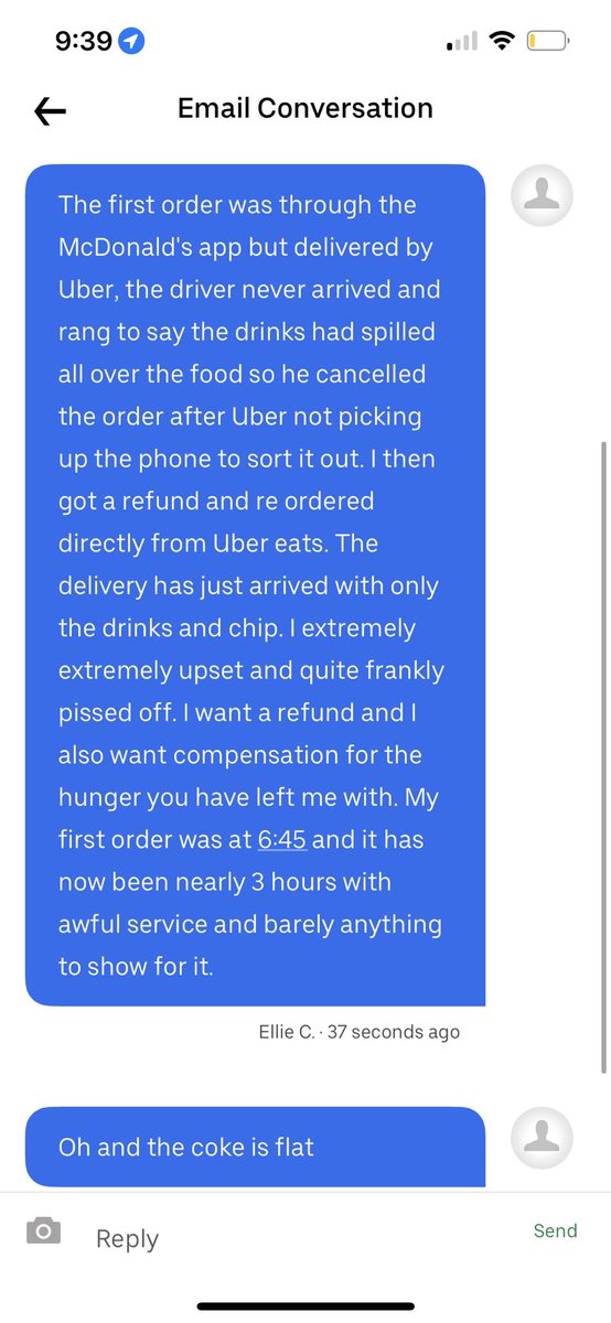 EllieConnick's tweet photo. @UberEats your customer services are fucking awful!!!! After being this shit you have the cheek to only refund me half the order, absolute jokeeeeee 🖕🖕 https://t.co/vZosQBtD79