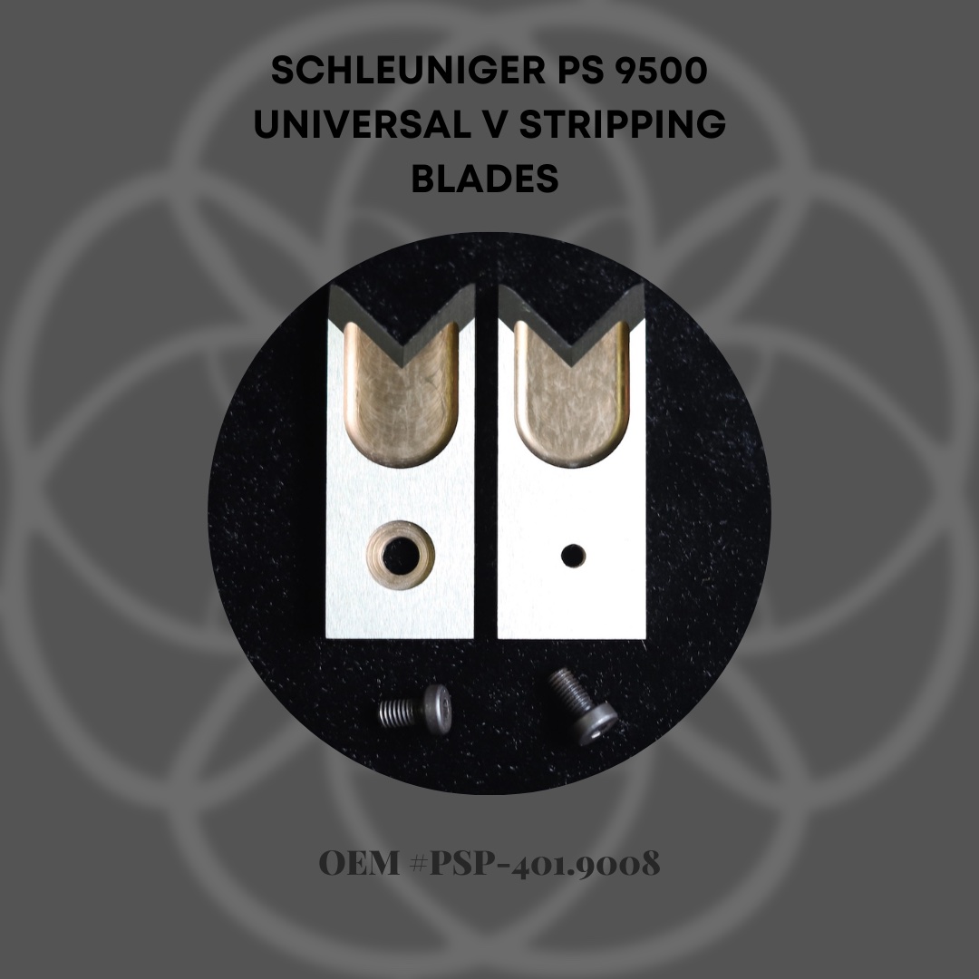 Purchase Today❗️ Schleuniger PS 9500 Universal “V” Stripping Blades. These Blades are made to precision Standards from specially selected tool steel.

These blades are sold as a pair.
Two screws are included. OEM #PSP-401-9008

Purchase Link:
bit.ly/SCHJWB9500