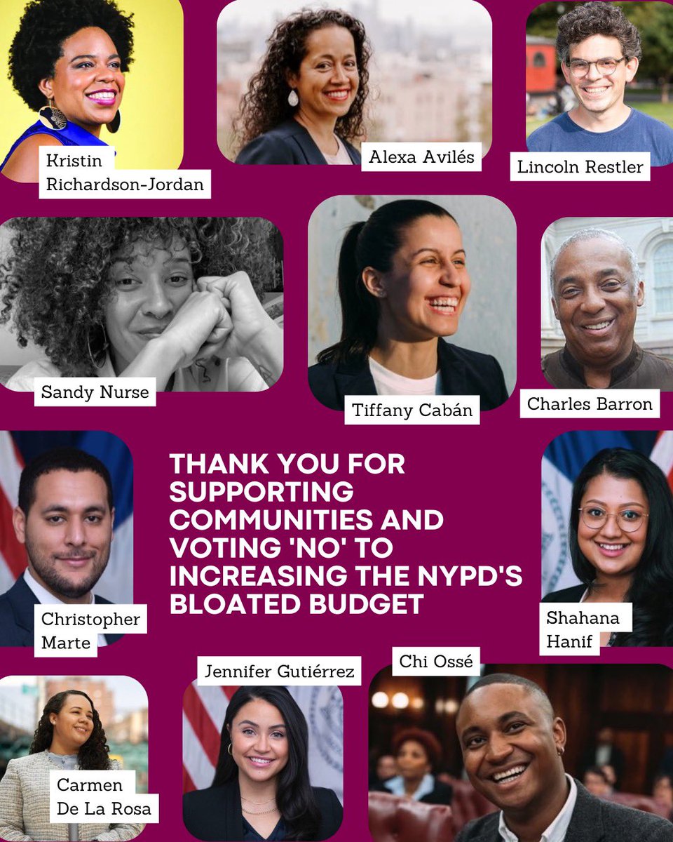 changethenypd's tweet photo. Thank you to Council Members for standing with New Yorkers by voting ‘NO’ on the Mayors FY24 budget that increases the NYPD line by over a billion dollars, and fails to invest and protect critical services that will provide real community safety for New Yorkers. We salute you! https://t.co/D3CZ7vSacV