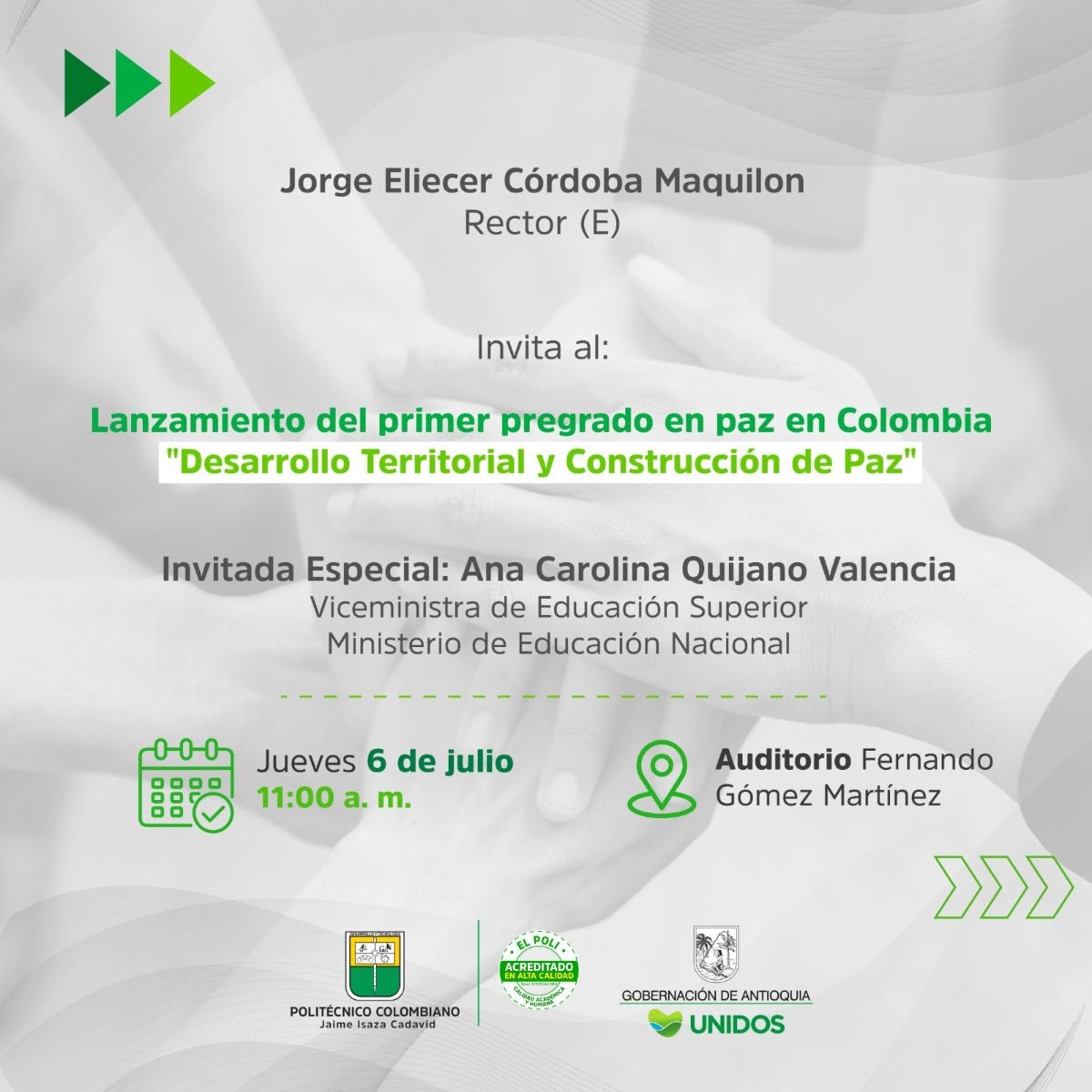 SebasD91's tweet image. Lanzamiento del primer pregrado en paz en Colombia: "Desarrollo Territorial y Construcción de Paz"

Politécnico Colombiano Jaime Isaza Cadavid | Medellín