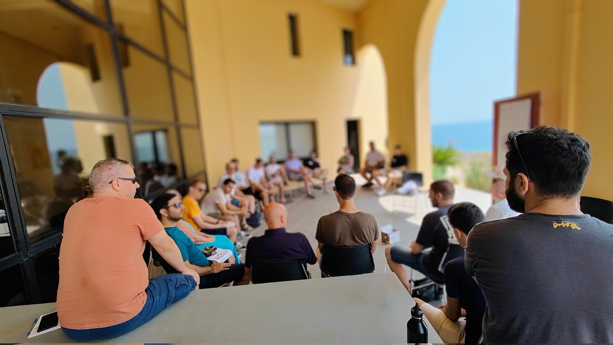 SocratesCrete's tweet photo. Day #1 of #socrates #crete is over!
Lots of interesting topics discussed during the sessions, and in the afternoon excursions:
#AI, Self retro, on-boarding, #blockchain and even more. Definitely, discussion around #layofffs was of high interest: https://t.co/FaWzlYnzPH