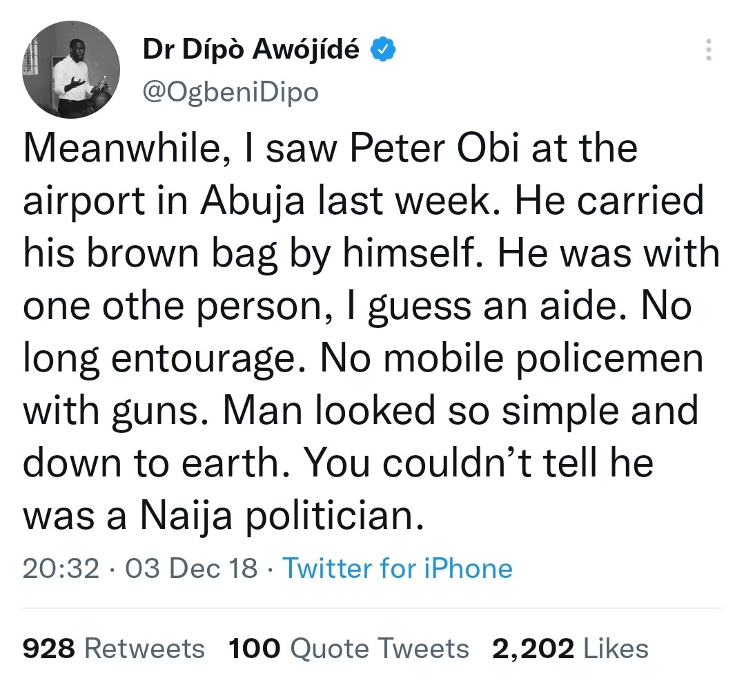 They all know Peter Obi is the best. All of them, none left out, even Ben Bruce. 

PO, the #Legend
