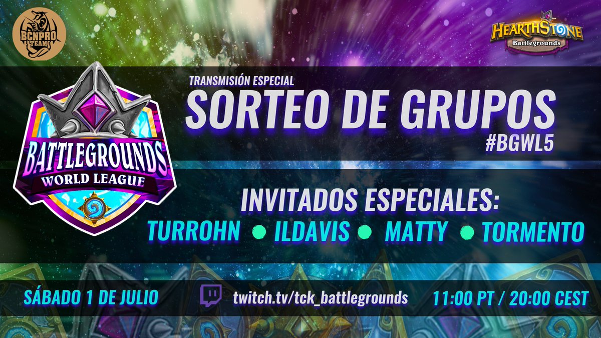 👑 ¡SORTEO DE GRUPOS! 

⚔ Los esperamos en la transmisión especial el día de mañana a partir de las 11 am PT / 20 pm CEST, con invitados especiales: <a href="/Turrohn/">Turrohn</a> <a href="/ildavis94Bgs/">Il Davis</a> <a href="/GerulaMatias/">Matty3210</a> <a href="/Tormento22_/">Tormento22</a>

En vivo por:
📺 twitch.tv/tck_battlegrou…
¡No te lo pierdas!

#BGWL5