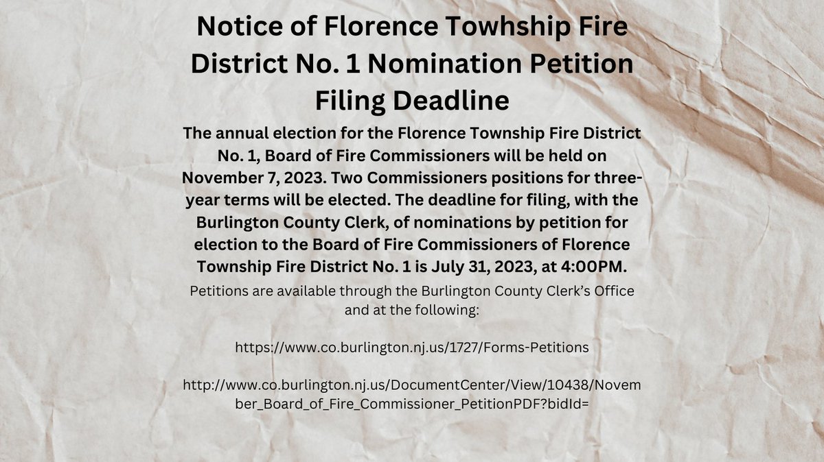 Petitions for Fire Commissioner