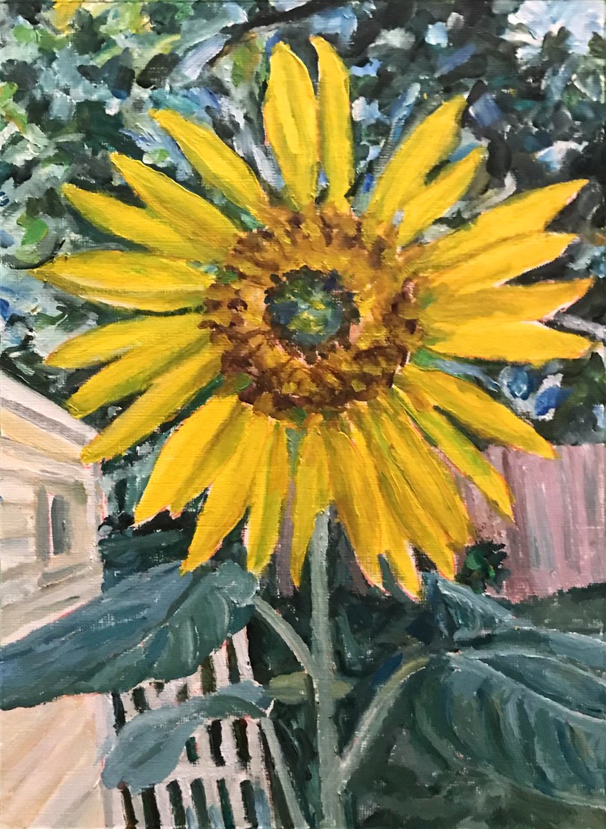 Homegrown Sunflower 3, acrylic on paper, 12' X 9' 
#sunflower #sunflowerpainting #smallpaintings #paintingsonpaper