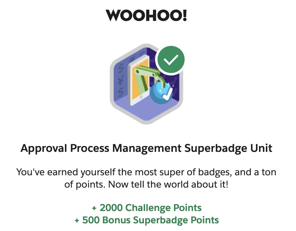 Just earned the Approval Process Management Superbadge Unit badge on <a href="/Trailhead/">Trailhead</a> trailhead.salesforce.com/content/learn/…