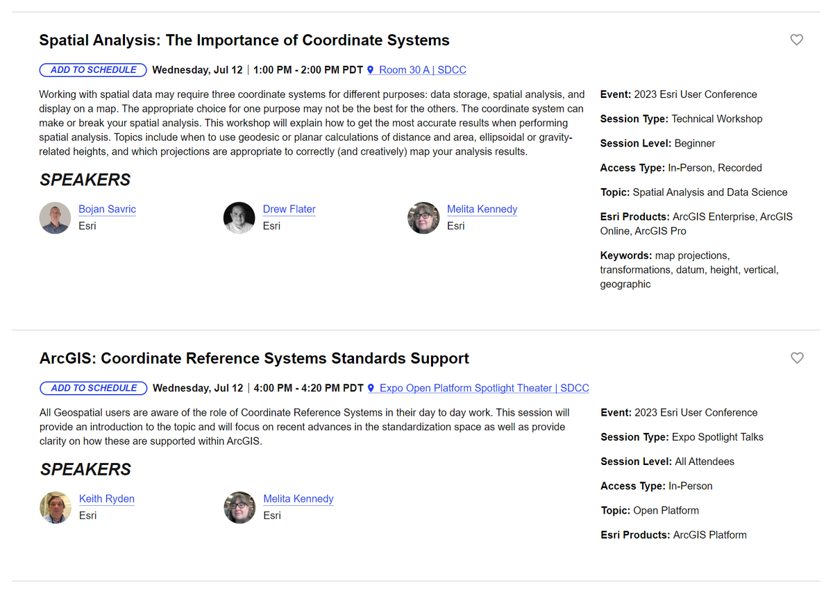 ProjectionWizz's tweet photo. Day 3 of the @EsriUC #EsriUC #EsriUC2023. This afternoon, we offer two talks related to coordinate systems, transformations, #MapProjections, and #SpatialReference. See you there after lunch. https://t.co/Jy8nEZrH07