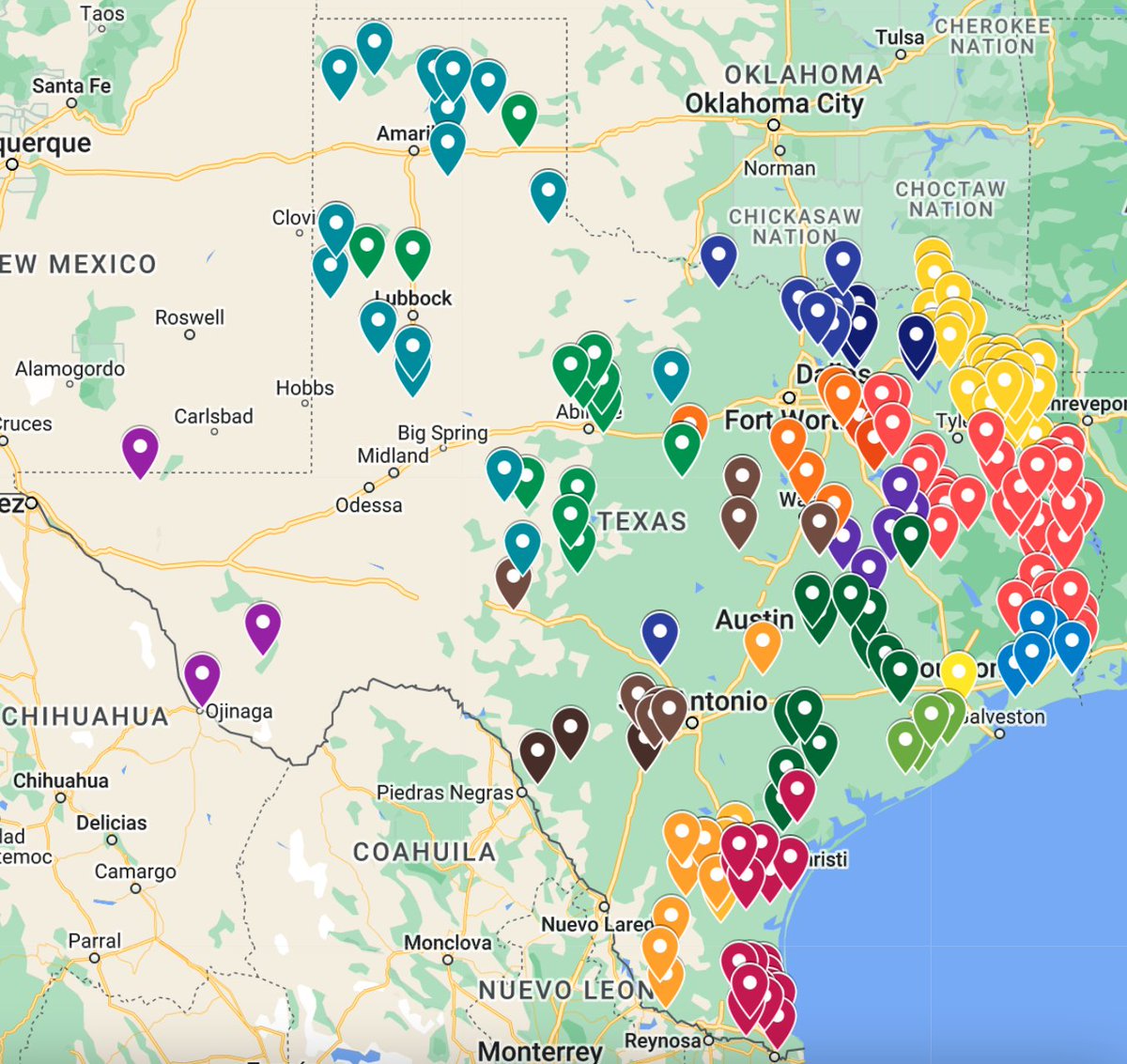 CAD/Comptroller disputes lead to public school underfunding statewide, not just in Alpine.

A #FinanceFriday thread. 🧵

This map shows the 227 school districts in #TxEd who were shorted a combined $248M (yes, 248 MILLION dollars!!) this past year alone from the state. 😲 #TxLege